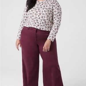 NWT Lane Bryant maroon wide leg mid-rise plus size office work pant trouser 24
